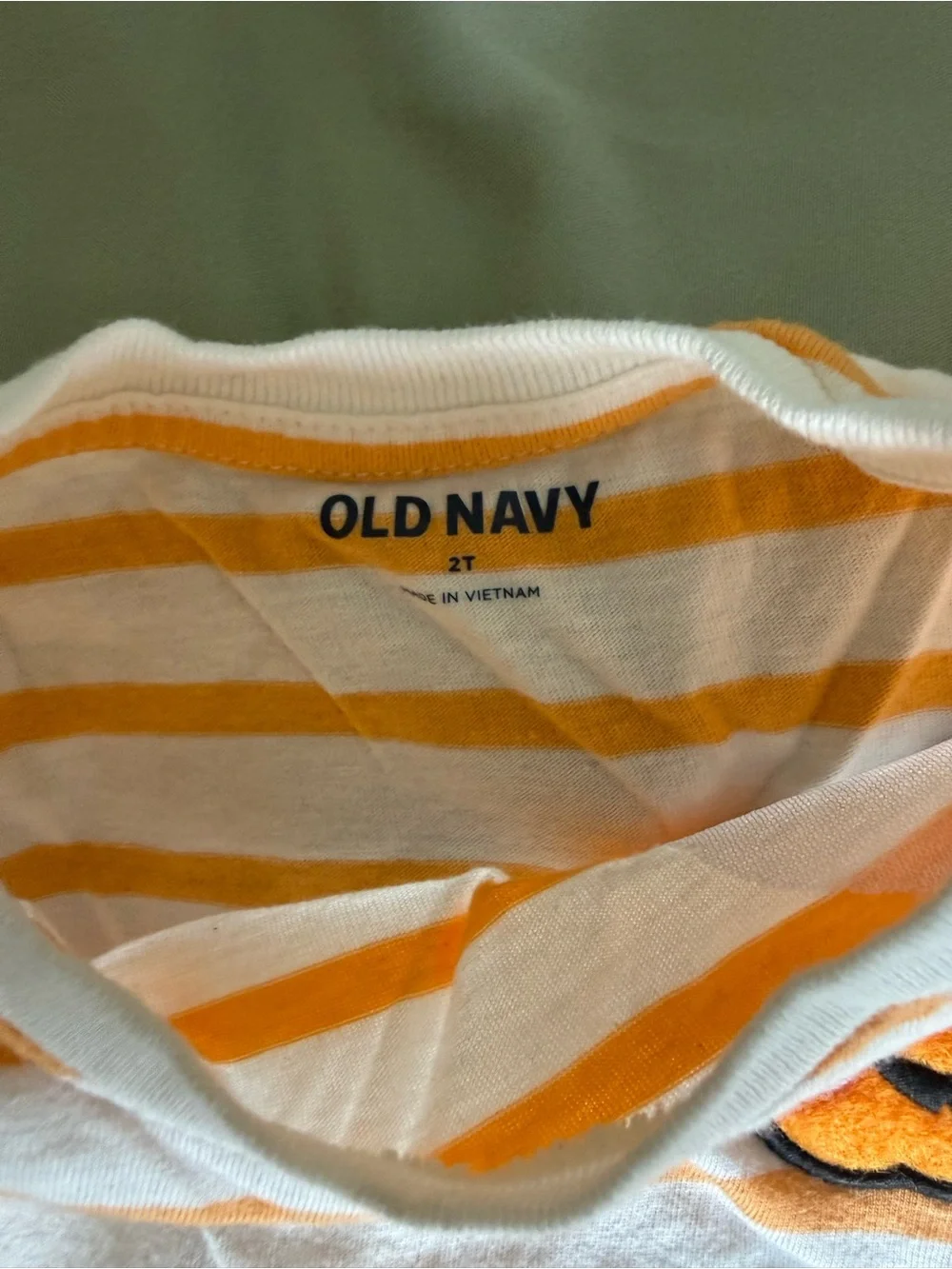 Old Navy White & Yellow Striped Tee with Pumpkin Accent
